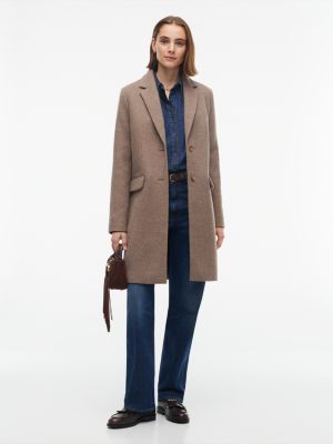 Heathered Wool-Blend Coat, Taupe Melange