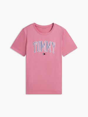 Женская футболка Tommy Hilfiger Striped Varsity Tommy Logo, цвет: Розовый — фото 5