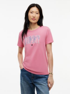 Striped Varsity Tommy Logo T-Shirt, Mystic Pink
