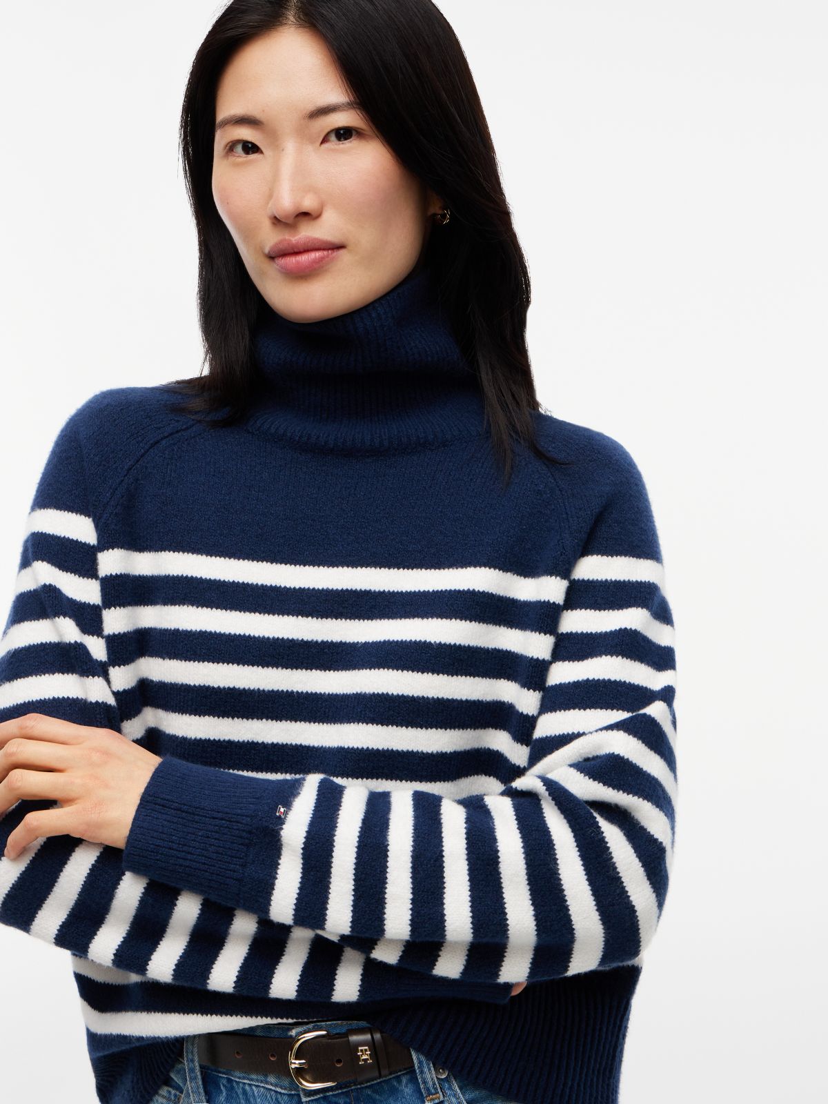 Striped Turtleneck Sweater — Carbon Navy