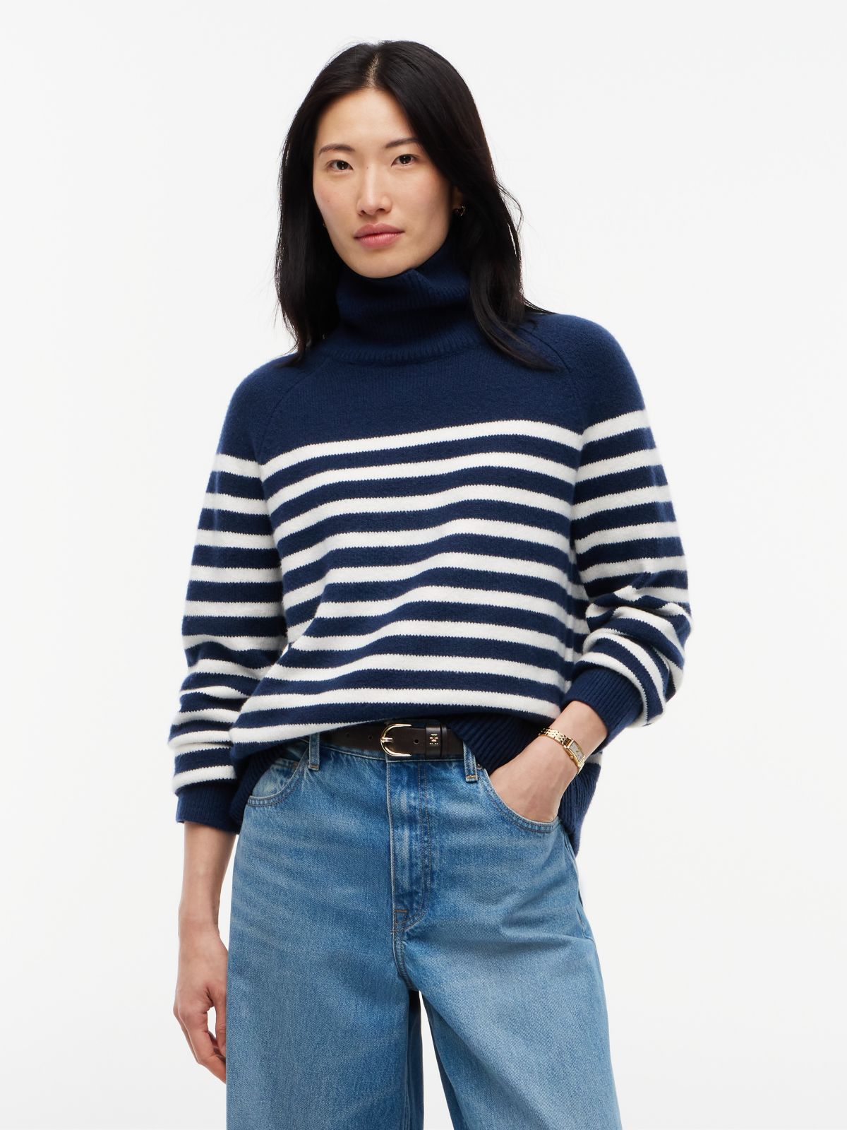 Striped Turtleneck Sweater — Carbon Navy