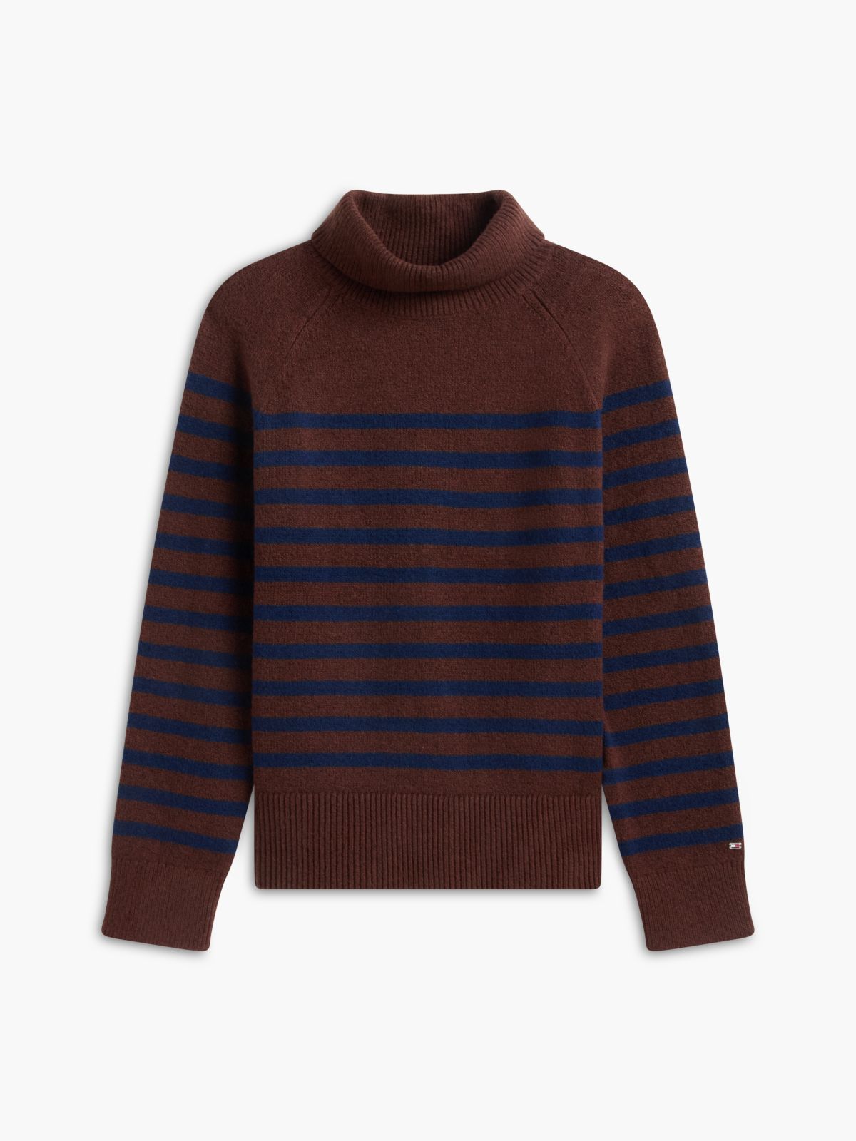 Striped Turtleneck Sweater — Brown/Navy Stripe