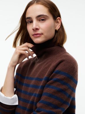 Женский свитер Tommy Hilfiger Striped Turtleneck, цвет: Коричневый / Тёмно-синий полосатый — фото 3