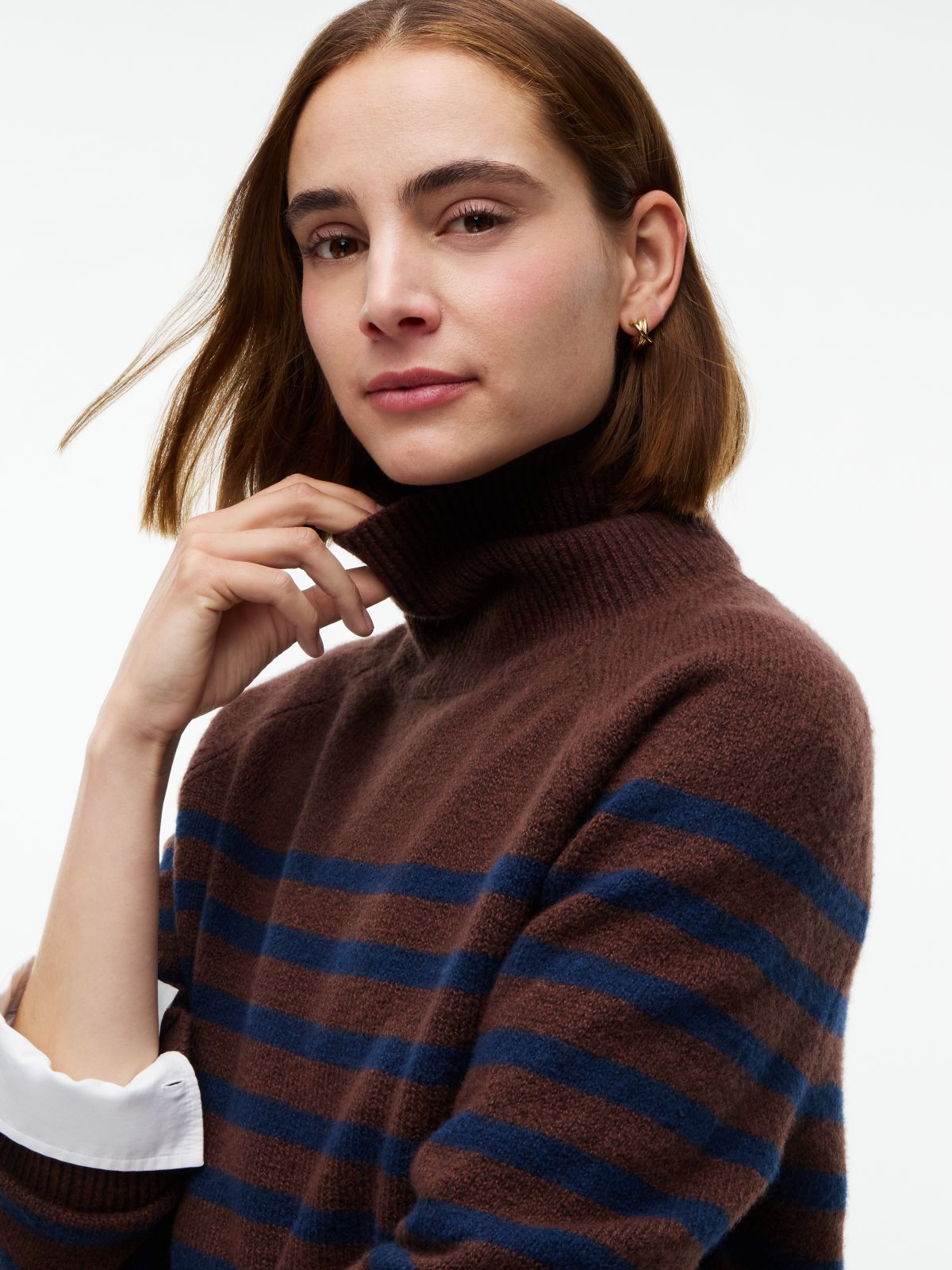 Striped Turtleneck Sweater — Brown/Navy Stripe