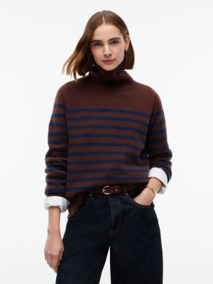 Striped Turtleneck Sweater, Brown/Navy Stripe