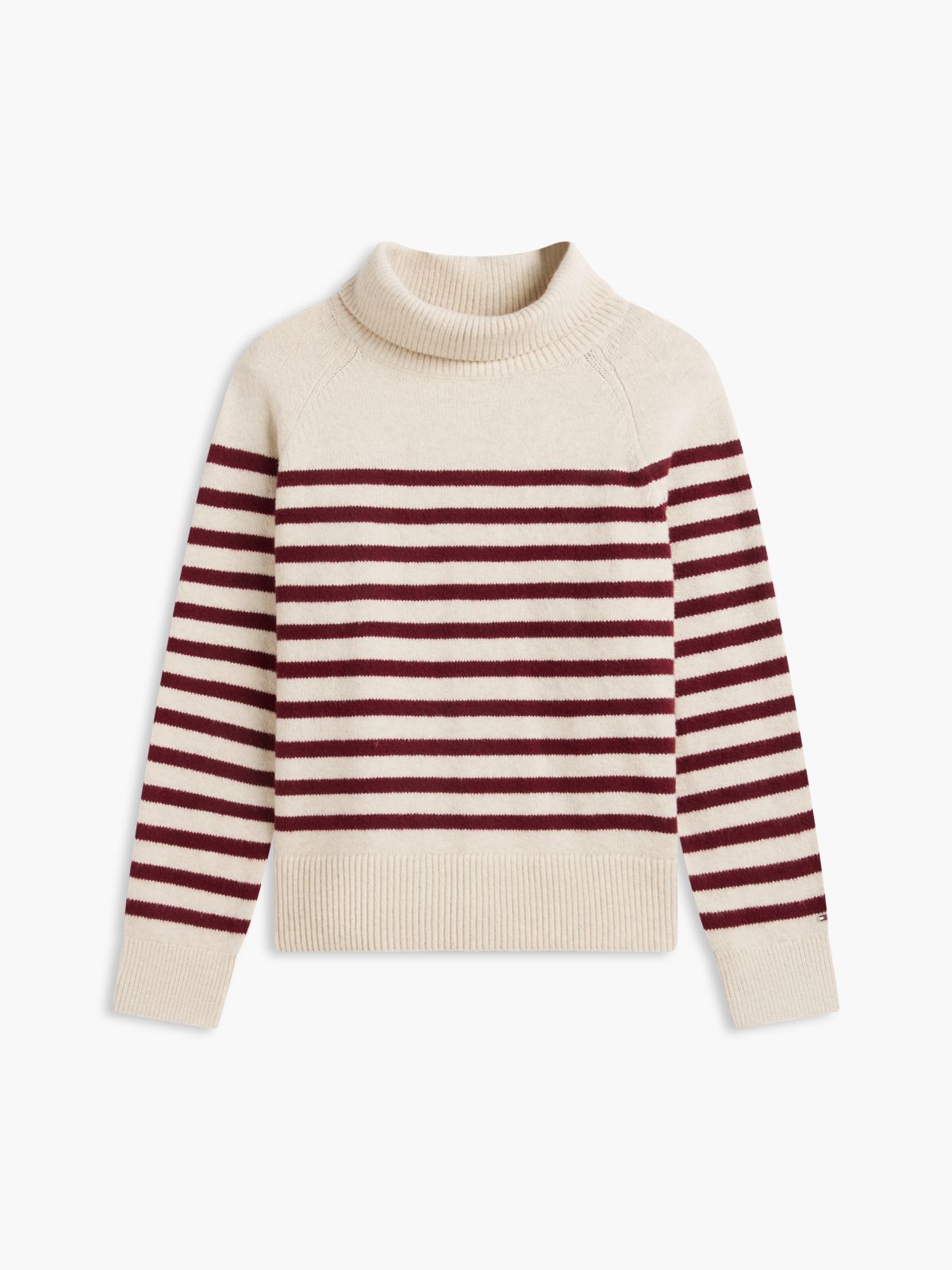 Striped Turtleneck Sweater — Ivory/Burgundy Stripe