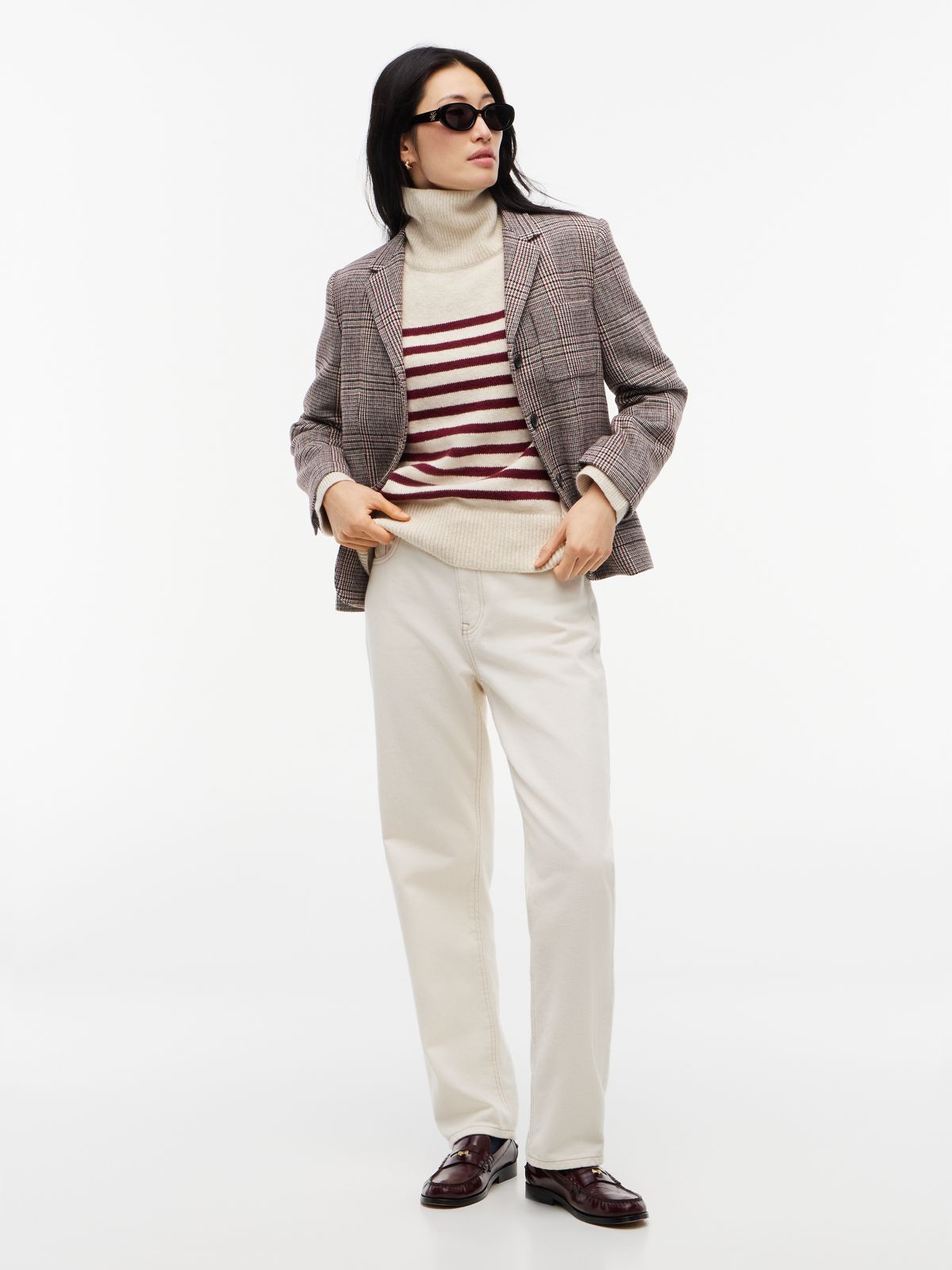 Striped Turtleneck Sweater — Ivory/Burgundy Stripe