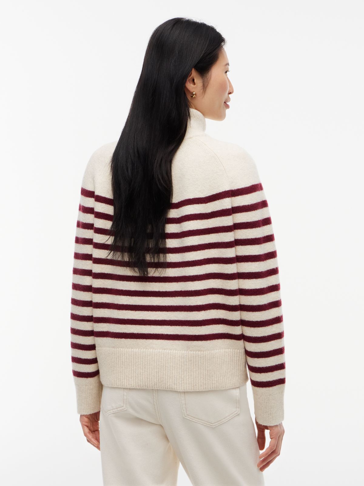 Striped Turtleneck Sweater — Ivory/Burgundy Stripe