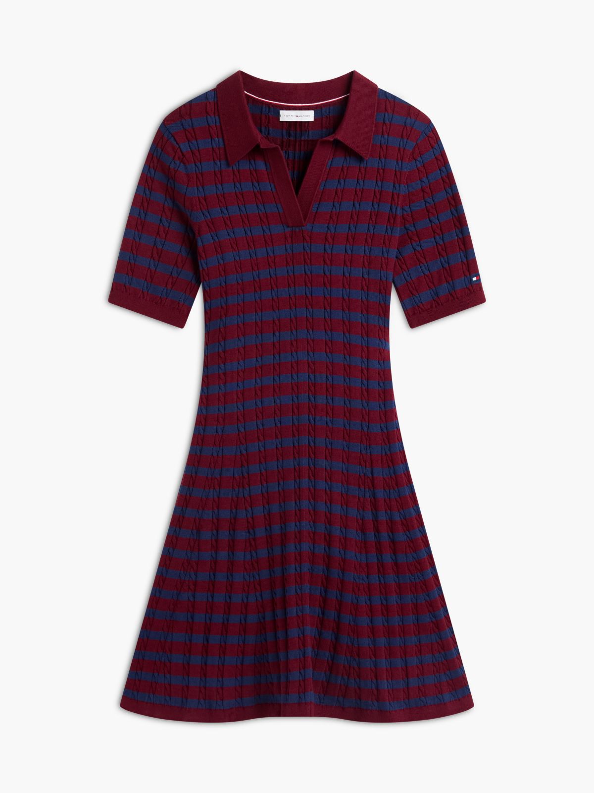 Cable Knit Sweater Polo Dress — Burgundy