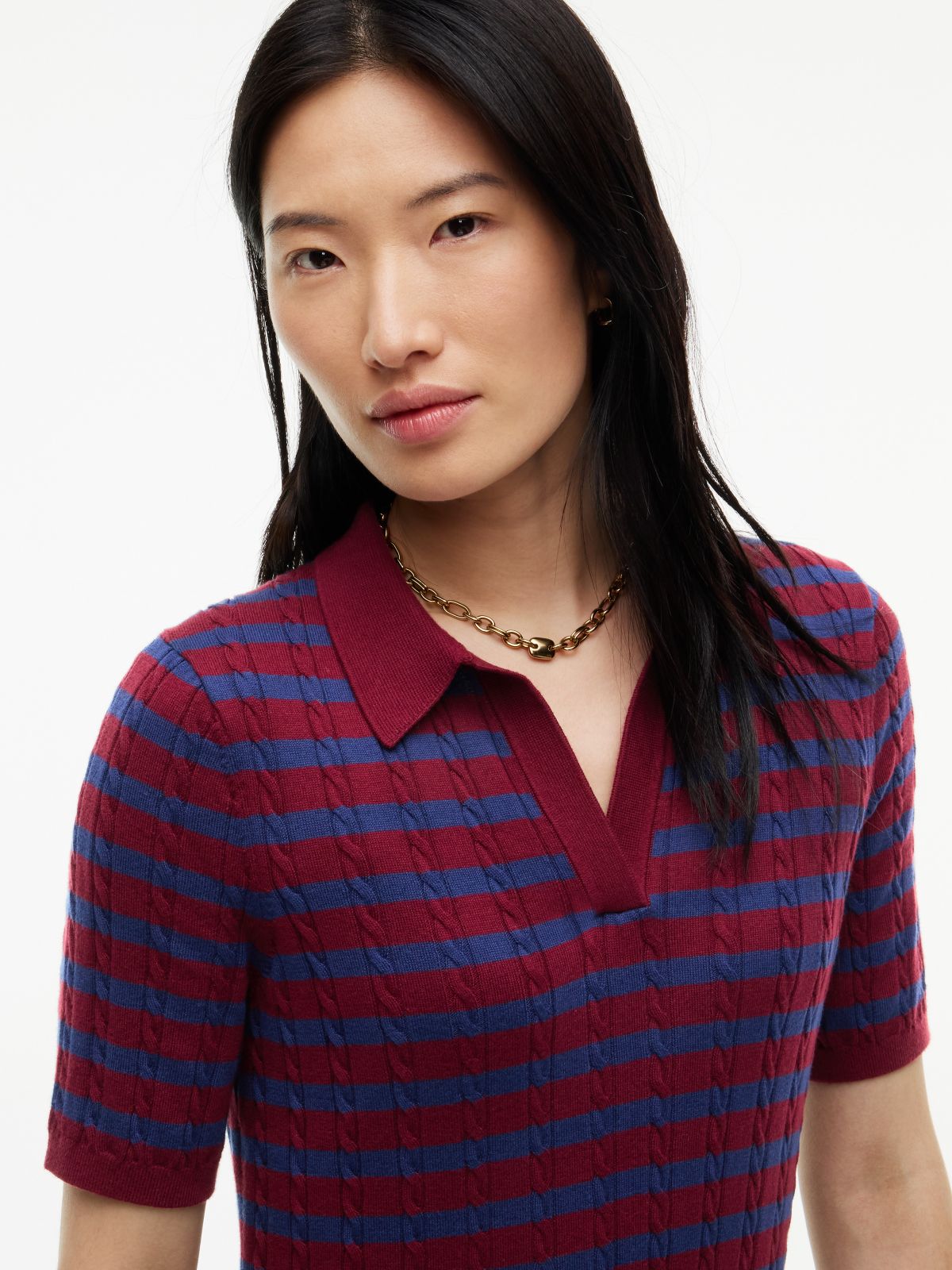 Cable Knit Sweater Polo Dress — Burgundy