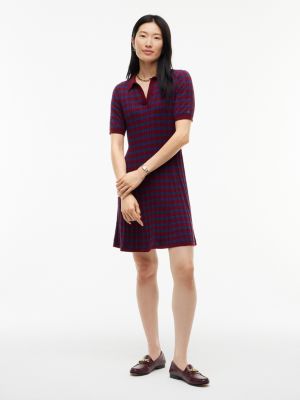 Cable Knit Sweater Polo Dress, Burgundy