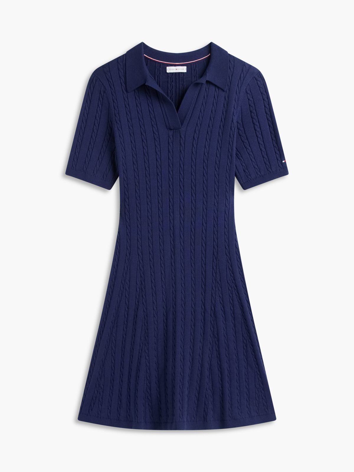 Cable Knit Sweater Polo Dress — Preppy Navy