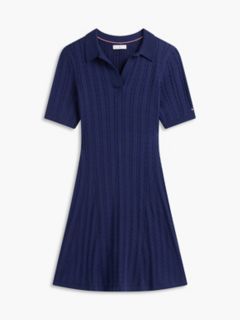 Cable Knit Sweater Polo Dress — Preppy Navy 5