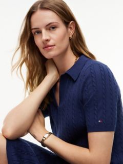 Cable Knit Sweater Polo Dress — Preppy Navy 3