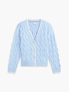 TH Soft Touch Gold-Button Cable Knit Cardigan — Well Water 5