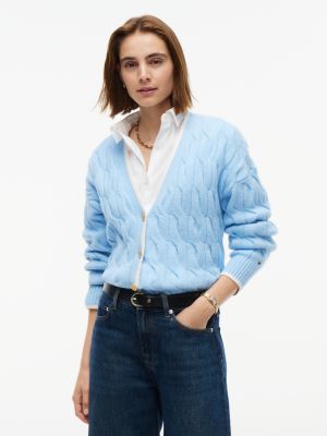 TH Soft Touch Gold-Button Cable Knit Cardigan, Well Water