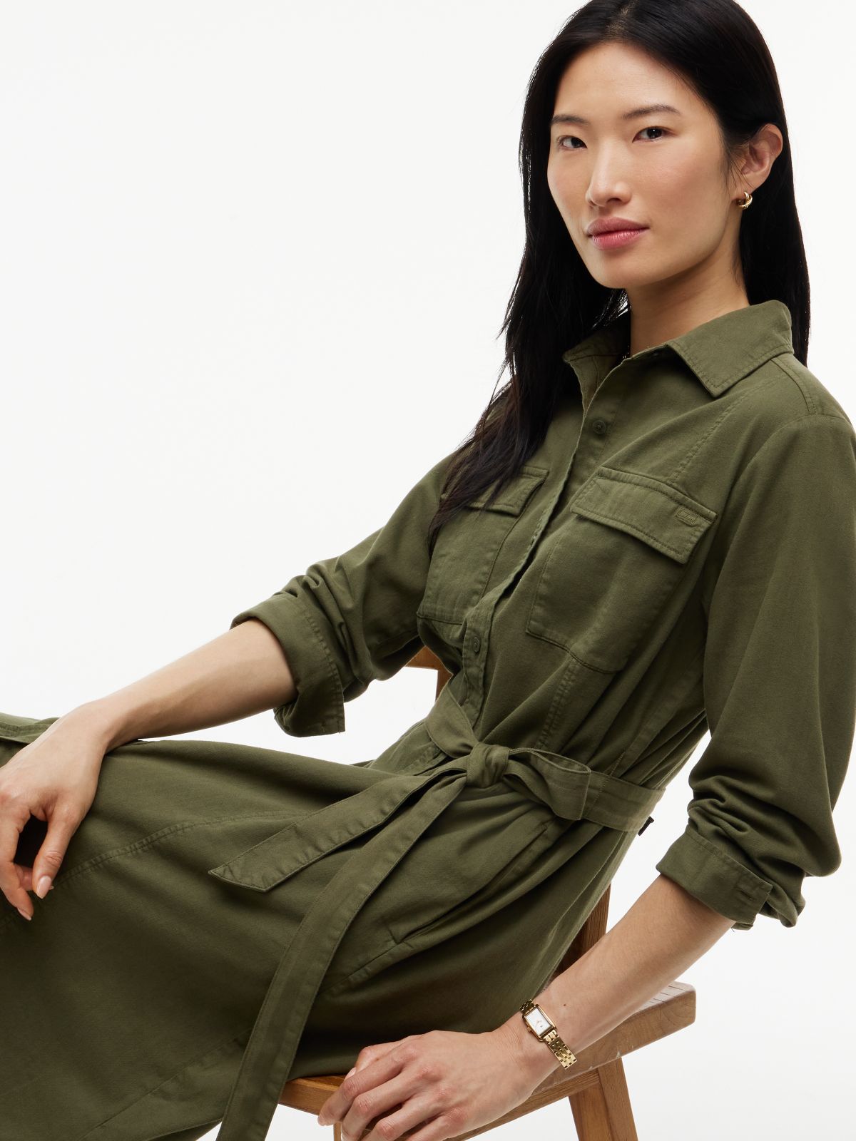 Belted Denim Utility Shirtdress — Huntsman Green