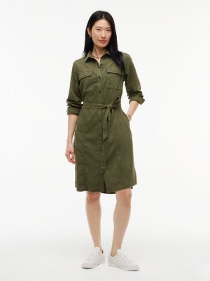 Belted Denim Utility Shirtdress, Huntsman Green