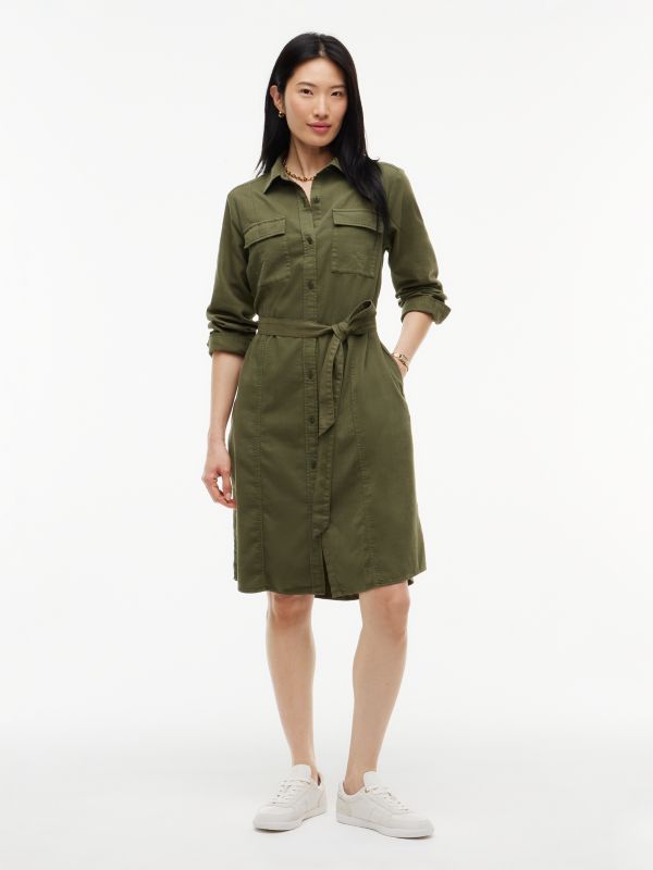 Belted Denim Utility Shirtdress — Huntsman Green