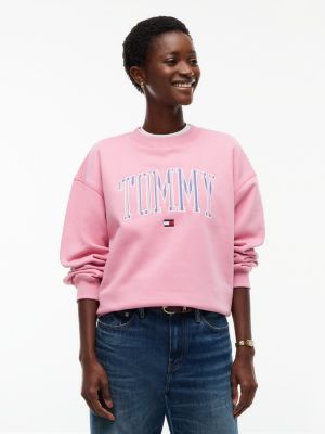 Varsity Tommy Logo Crewneck Sweatshirt, Mystic Pink