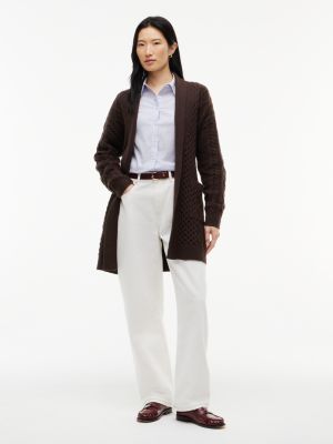 Женский кардиган Tommy Hilfiger Shawl Collar Cable Knit Long, цвет: Тёмный кофейный — фото 2