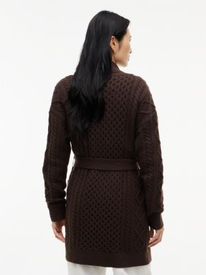 Женский кардиган Tommy Hilfiger Shawl Collar Cable Knit Long, цвет: Тёмный кофейный — фото 4