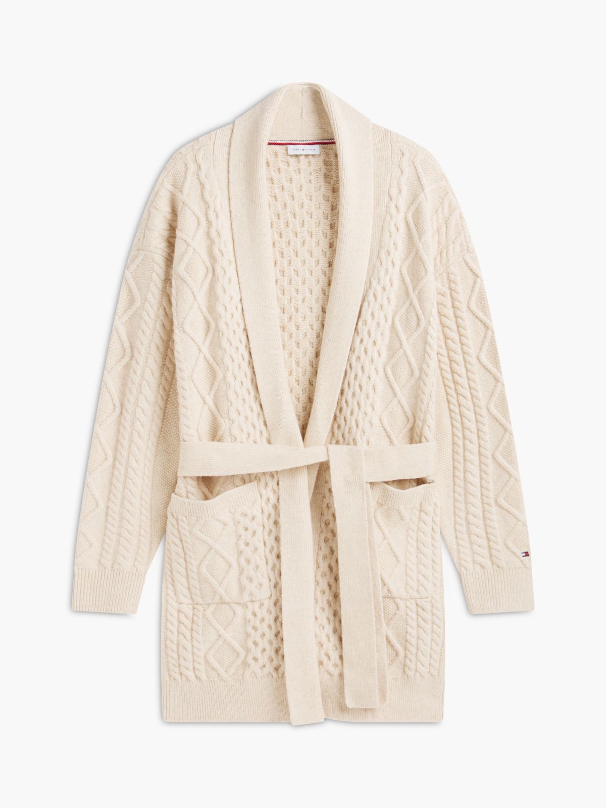 Shawl Collar Cable Knit Long Cardigan — Ivory