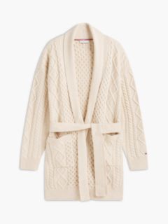 Shawl Collar Cable Knit Long Cardigan — Ivory 5