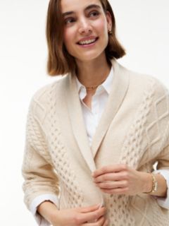 Shawl Collar Cable Knit Long Cardigan — Ivory 3