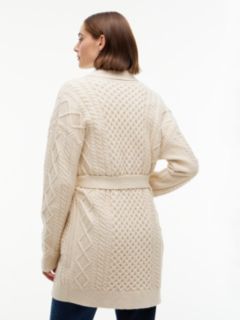 Shawl Collar Cable Knit Long Cardigan — Ivory 4