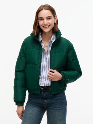 Tommy Hilfiger Women's Water-Resistant Cropped Puffer Jacket - Ornamental Green - L