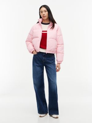 Женская куртка Tommy Hilfiger Water-Resistant Cropped Puffer, цвет: Розовый — фото 2