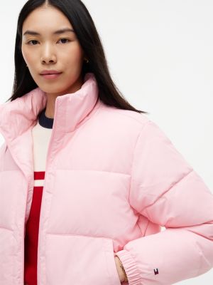 Женская куртка Tommy Hilfiger Water-Resistant Cropped Puffer, цвет: Розовый — фото 3