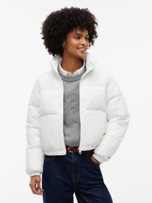Water-Resistant Cropped Puffer Jacket, Ecru