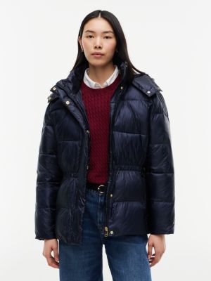Tommy Hilfiger Women's Shiny TH Ultra Air Puffer Jacket - Navy Blue - L