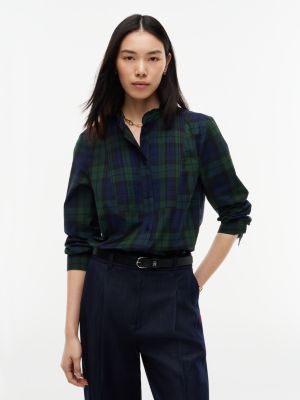 Relaxed Fit Tartan Tuxedo Shirt, Dark Green