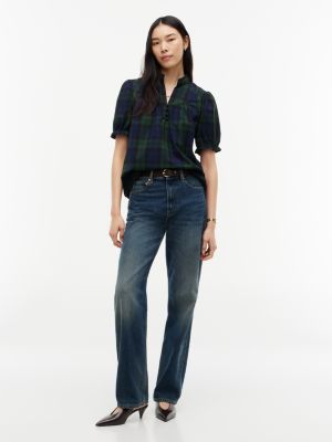 Женская блузка Tommy Hilfiger Tartan Poplin Puff-Sleeve, цвет: Тёмный зелёный — фото 2