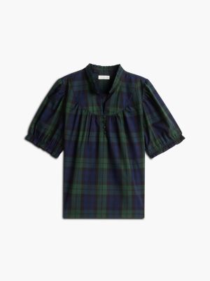Женская блузка Tommy Hilfiger Tartan Poplin Puff-Sleeve, цвет: Тёмный зелёный — фото 5