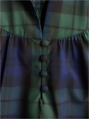 Женская блузка Tommy Hilfiger Tartan Poplin Puff-Sleeve, цвет: Тёмный зелёный — фото 6