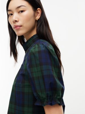 Женская блузка Tommy Hilfiger Tartan Poplin Puff-Sleeve, цвет: Тёмный зелёный — фото 3