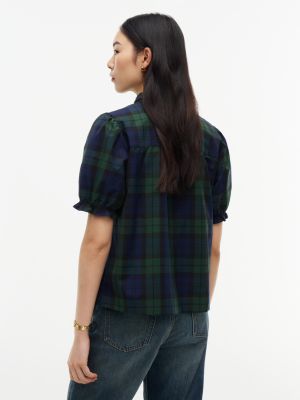 Женская блузка Tommy Hilfiger Tartan Poplin Puff-Sleeve, цвет: Тёмный зелёный — фото 4