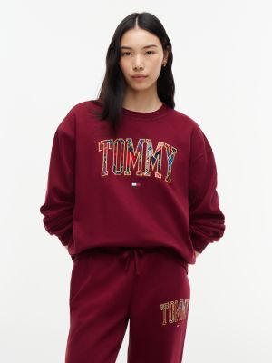 Plaid Varsity Tommy Logo Sweatshirt, Burgundy