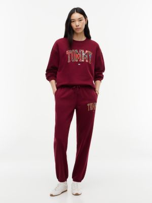 Tommy Hilfiger Women's Plaid Varsity Tommy Logo Sweatpant - Burgundy - XS