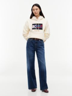 Mixed-Plaid Flag Brushed-Back Hoodie — Rich Cream 2