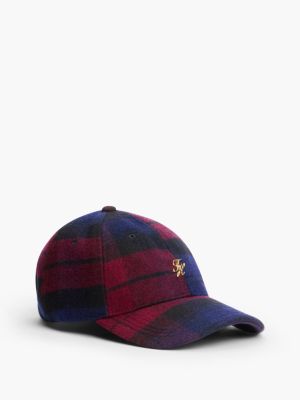 Женская кепка Tommy Hilfiger Script Monogram Wool-Blend, цвет: Бордовый / Тёмно-синий — фото 1