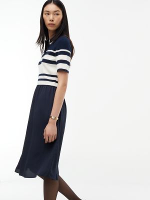 Женское платье Tommy Hilfiger Block Stripe Polo Sweater Dress, цвет: Тёмно-синий полосатый — фото 2