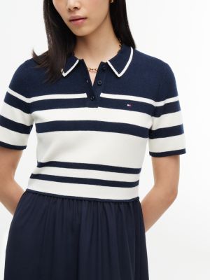Женское платье Tommy Hilfiger Block Stripe Polo Sweater Dress, цвет: Тёмно-синий полосатый — фото 3