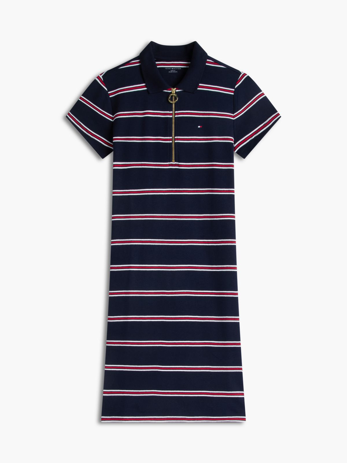 Striped Quarter-Zip Polo Dress — Navy Blue
