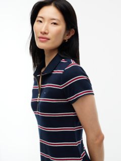 Striped Quarter-Zip Polo Dress — Navy Blue 2