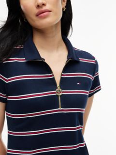 Striped Quarter-Zip Polo Dress — Navy Blue 3